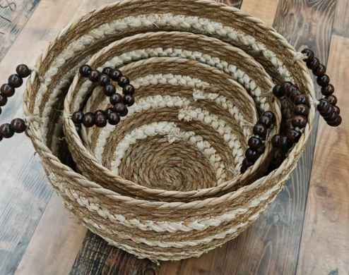 Seagrass baskets D33xH25, 27xH20, D24xH16 cm, 3 pcs
